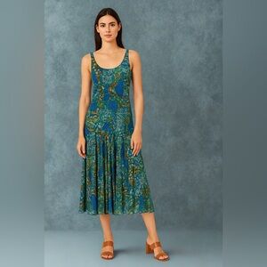 Jones New York Blue Green Print Maxi Dress Size 10 Sleeveless Flowy Summer